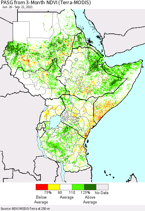 Eastern Africa PASG from 3-Month NDVI (Terra-MODIS) Thematic Map For 9/14/2021 - 9/21/2021