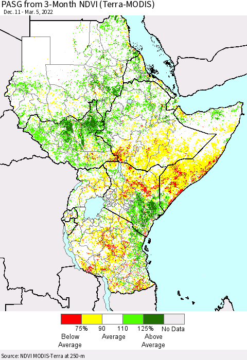 Eastern Africa PASG from 3-Month NDVI (Terra-MODIS) Thematic Map For 2/26/2022 - 3/5/2022