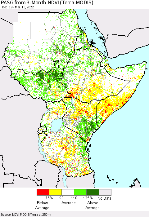 Eastern Africa PASG from 3-Month NDVI (Terra-MODIS) Thematic Map For 3/6/2022 - 3/13/2022