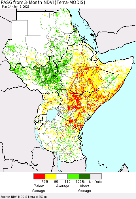 Eastern Africa PASG from 3-Month NDVI (Terra-MODIS) Thematic Map For 6/2/2022 - 6/9/2022