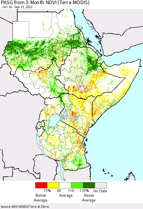 Eastern Africa PASG from 3-Month NDVI (Terra-MODIS) Thematic Map For 9/14/2022 - 9/21/2022