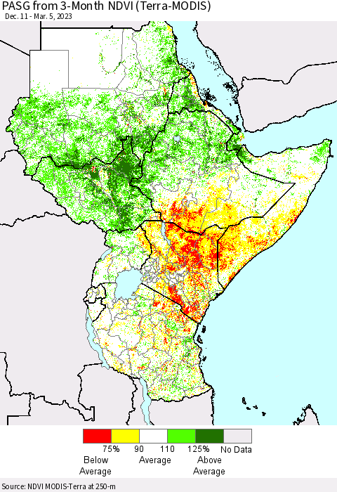 Eastern Africa PASG from 3-Month NDVI (Terra-MODIS) Thematic Map For 2/26/2023 - 3/5/2023
