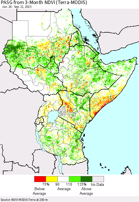 Eastern Africa PASG from 3-Month NDVI (Terra-MODIS) Thematic Map For 9/14/2023 - 9/21/2023