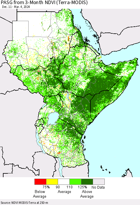 Eastern Africa PASG from 3-Month NDVI (Terra-MODIS) Thematic Map For 2/26/2024 - 3/4/2024