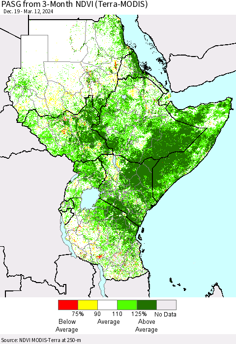 Eastern Africa PASG from 3-Month NDVI (Terra-MODIS) Thematic Map For 3/5/2024 - 3/12/2024