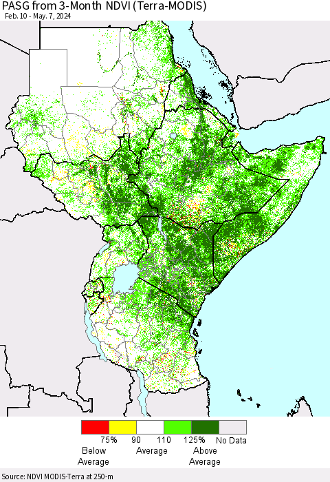 Eastern Africa PASG from 3-Month NDVI (Terra-MODIS) Thematic Map For 4/30/2024 - 5/7/2024
