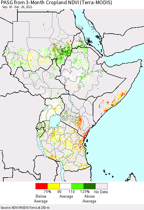 Eastern Africa PASG from 3-Month Cropland NDVI (Terra-MODIS) Thematic Map For 12/19/2021 - 12/26/2021