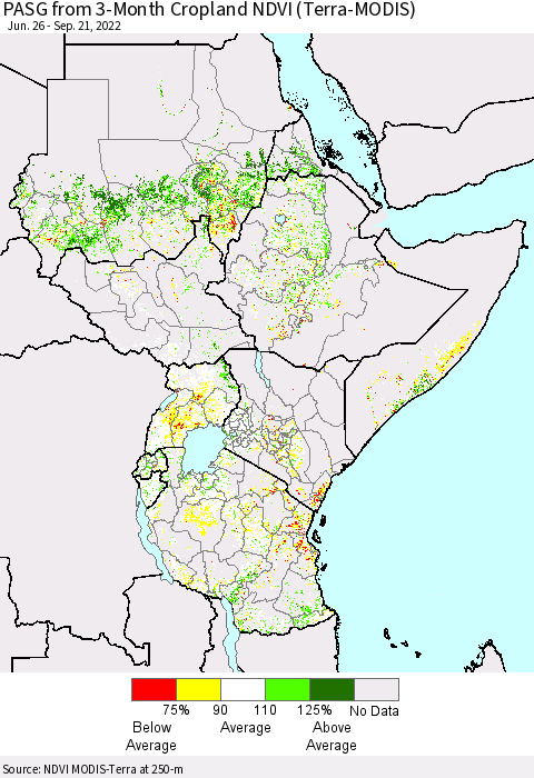 Eastern Africa PASG from 3-Month Cropland NDVI (Terra-MODIS) Thematic Map For 9/14/2022 - 9/21/2022