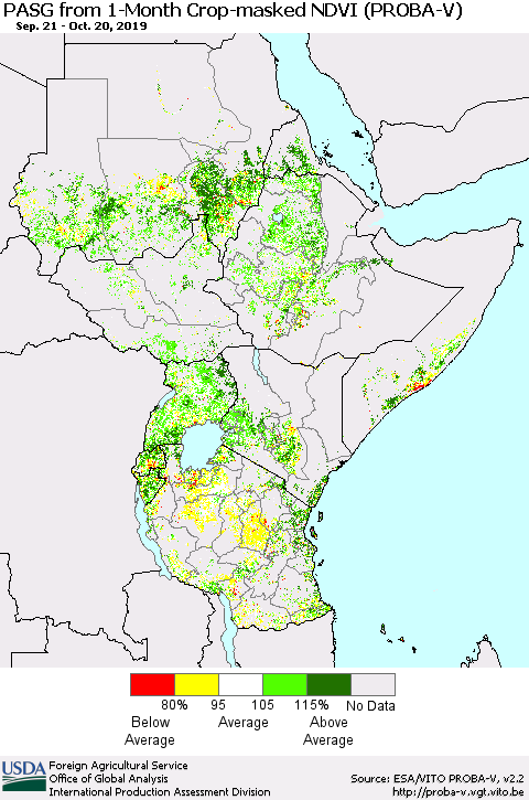Eastern Africa PASG from 1-Month Crop-masked NDVI (PROBA-V) Thematic Map For 10/11/2019 - 10/20/2019