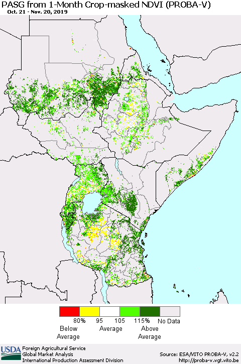 Eastern Africa PASG from 1-Month Crop-masked NDVI (PROBA-V) Thematic Map For 11/11/2019 - 11/20/2019