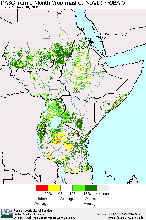 Eastern Africa PASG from 1-Month Crop-masked NDVI (PROBA-V) Thematic Map For 11/21/2019 - 11/30/2019