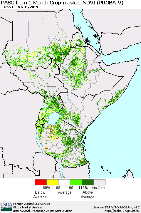 Eastern Africa PASG from 1-Month Crop-masked NDVI (PROBA-V) Thematic Map For 12/21/2019 - 12/31/2019