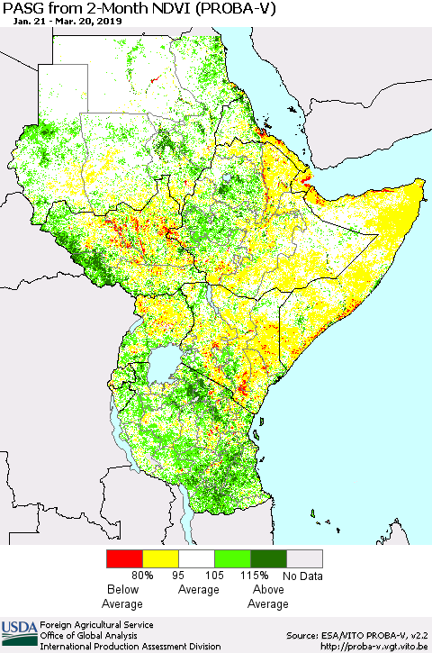 Eastern Africa PASG from 2-Month NDVI (PROBA-V) Thematic Map For 3/11/2019 - 3/20/2019