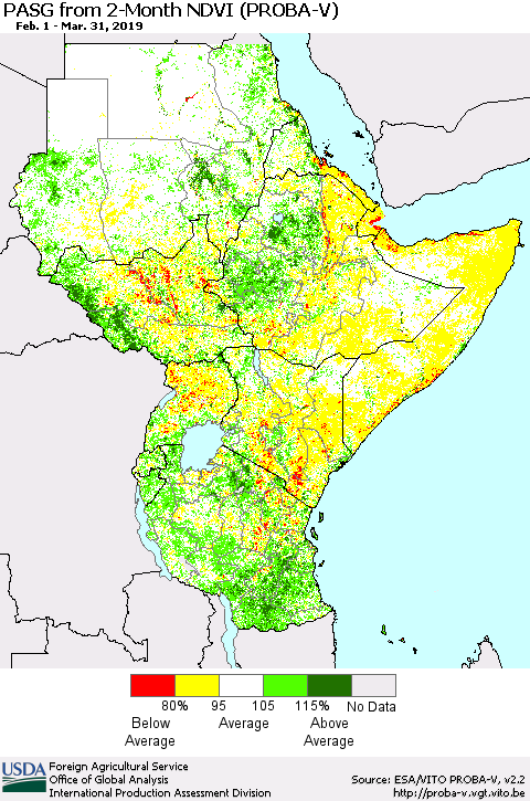 Eastern Africa PASG from 2-Month NDVI (PROBA-V) Thematic Map For 3/21/2019 - 3/31/2019