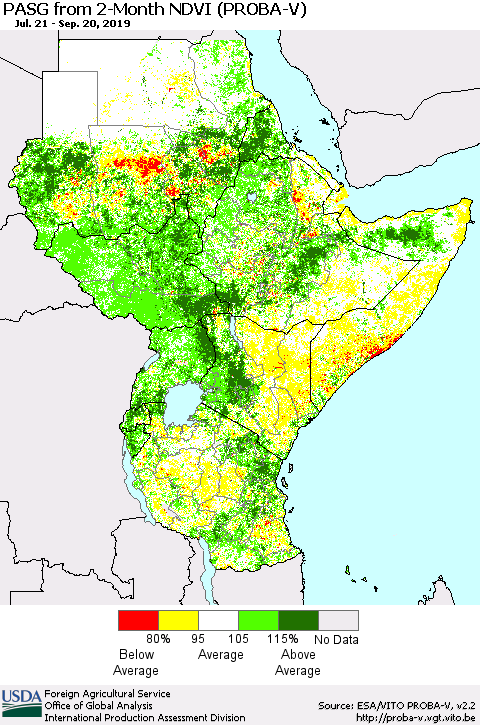 Eastern Africa PASG from 2-Month NDVI (PROBA-V) Thematic Map For 9/11/2019 - 9/20/2019