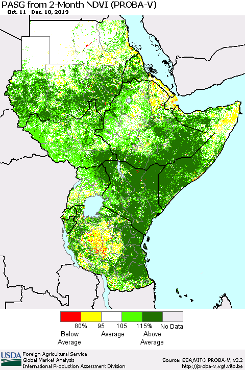 Eastern Africa PASG from 2-Month NDVI (PROBA-V) Thematic Map For 12/1/2019 - 12/10/2019