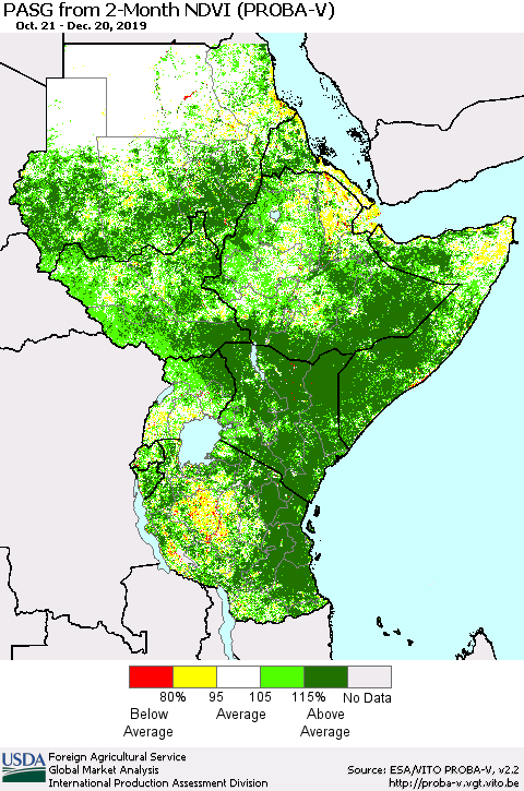 Eastern Africa PASG from 2-Month NDVI (PROBA-V) Thematic Map For 12/11/2019 - 12/20/2019