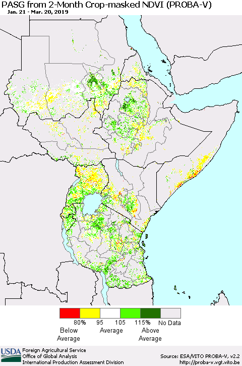 Eastern Africa PASG from 2-Month Crop-masked NDVI (PROBA-V) Thematic Map For 3/11/2019 - 3/20/2019