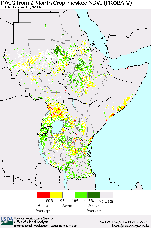 Eastern Africa PASG from 2-Month Crop-masked NDVI (PROBA-V) Thematic Map For 3/21/2019 - 3/31/2019