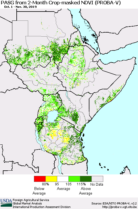 Eastern Africa PASG from 2-Month Crop-masked NDVI (PROBA-V) Thematic Map For 11/21/2019 - 11/30/2019