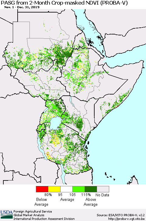 Eastern Africa PASG from 2-Month Crop-masked NDVI (PROBA-V) Thematic Map For 12/21/2019 - 12/31/2019
