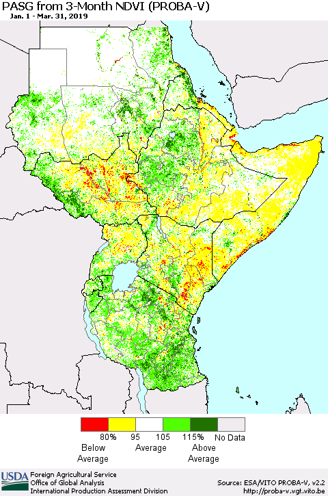 Eastern Africa PASG from 3-Month NDVI (PROBA-V) Thematic Map For 3/21/2019 - 3/31/2019