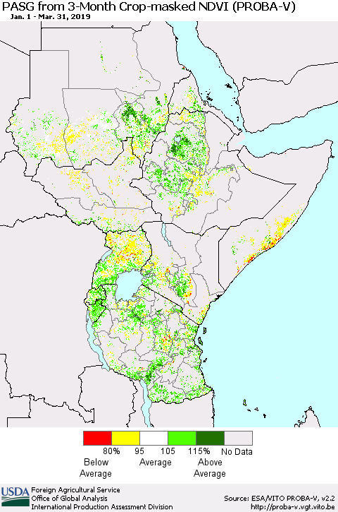 Eastern Africa PASG from 3-Month Crop-masked NDVI (PROBA-V) Thematic Map For 3/21/2019 - 3/31/2019