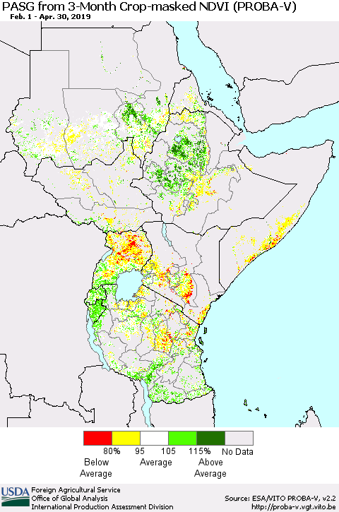 Eastern Africa PASG from 3-Month Crop-masked NDVI (PROBA-V) Thematic Map For 4/21/2019 - 4/30/2019