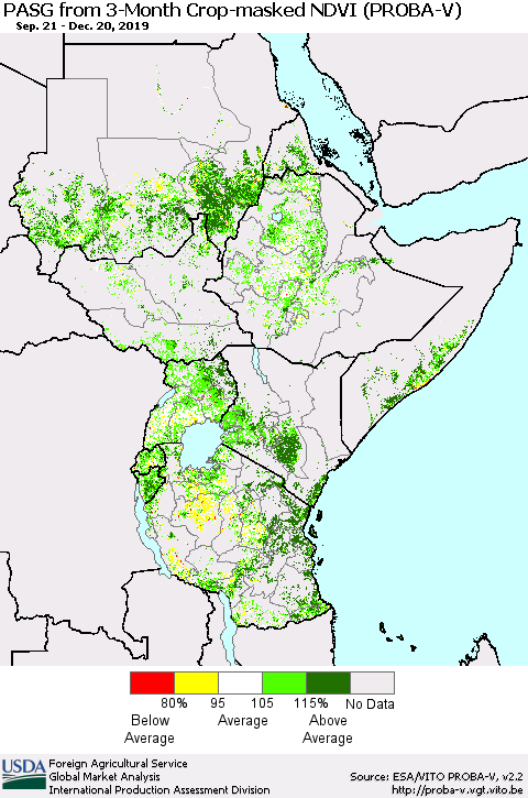 Eastern Africa PASG from 3-Month Crop-masked NDVI (PROBA-V) Thematic Map For 12/11/2019 - 12/20/2019
