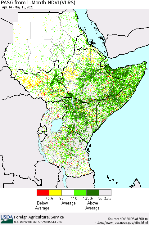 Eastern Africa PASG from 1-Month NDVI (VIIRS) Thematic Map For 5/11/2020 - 5/20/2020