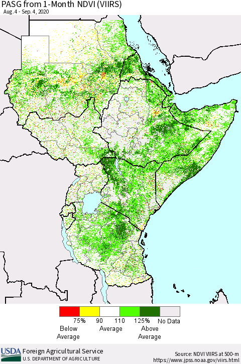 Eastern Africa PASG from 1-Month NDVI (VIIRS) Thematic Map For 9/1/2020 - 9/10/2020