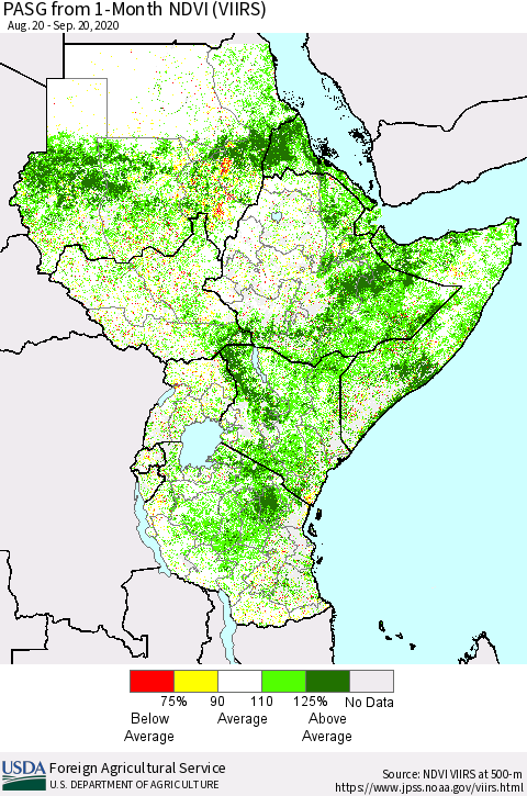 Eastern Africa PASG from 1-Month NDVI (VIIRS) Thematic Map For 9/11/2020 - 9/20/2020