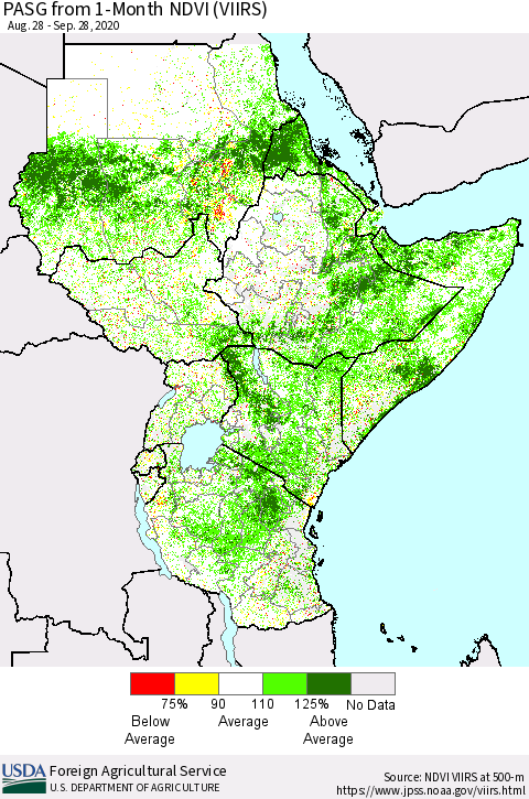 Eastern Africa PASG from 1-Month NDVI (VIIRS) Thematic Map For 9/21/2020 - 9/30/2020