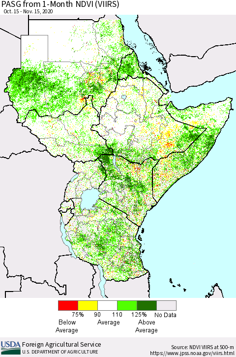Eastern Africa PASG from 1-Month NDVI (VIIRS) Thematic Map For 11/11/2020 - 11/20/2020