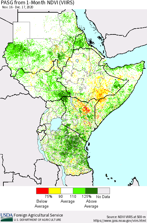 Eastern Africa PASG from 1-Month NDVI (VIIRS) Thematic Map For 12/11/2020 - 12/20/2020