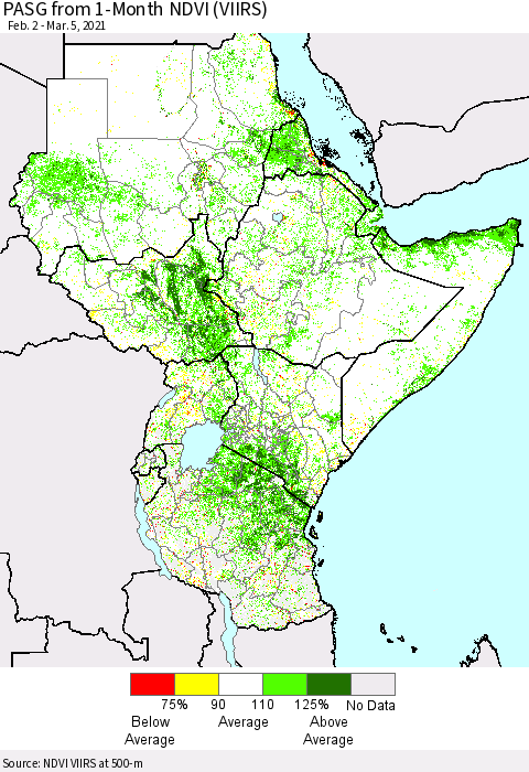 Eastern Africa PASG from 1-Month NDVI (VIIRS) Thematic Map For 2/26/2021 - 3/5/2021