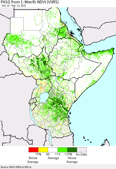 Eastern Africa PASG from 1-Month NDVI (VIIRS) Thematic Map For 3/6/2021 - 3/13/2021