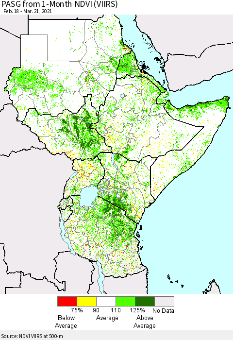 Eastern Africa PASG from 1-Month NDVI (VIIRS) Thematic Map For 3/14/2021 - 3/21/2021