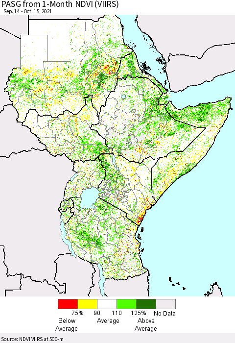 Eastern Africa PASG from 1-Month NDVI (VIIRS) Thematic Map For 10/8/2021 - 10/15/2021