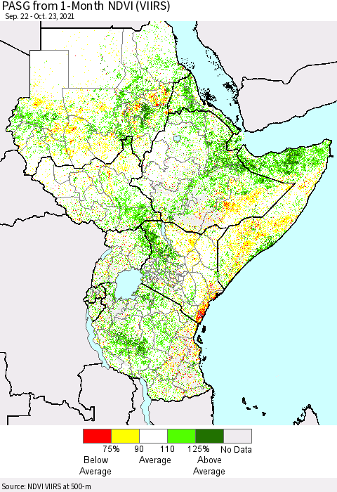 Eastern Africa PASG from 1-Month NDVI (VIIRS) Thematic Map For 10/16/2021 - 10/23/2021