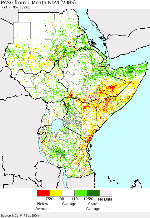 Eastern Africa PASG from 1-Month NDVI (VIIRS) Thematic Map For 11/1/2021 - 11/8/2021