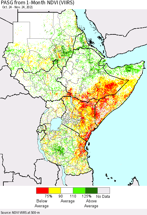 Eastern Africa PASG from 1-Month NDVI (VIIRS) Thematic Map For 11/17/2021 - 11/24/2021