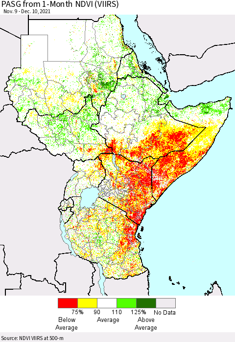 Eastern Africa PASG from 1-Month NDVI (VIIRS) Thematic Map For 12/3/2021 - 12/10/2021