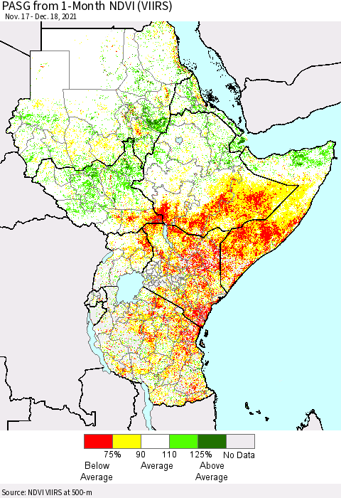 Eastern Africa PASG from 1-Month NDVI (VIIRS) Thematic Map For 12/11/2021 - 12/18/2021