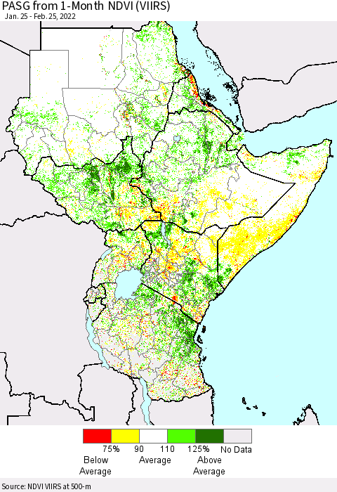 Eastern Africa PASG from 1-Month NDVI (VIIRS) Thematic Map For 2/18/2022 - 2/25/2022