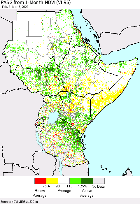 Eastern Africa PASG from 1-Month NDVI (VIIRS) Thematic Map For 2/26/2022 - 3/5/2022