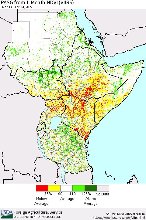 Eastern Africa PASG from 1-Month NDVI (VIIRS) Thematic Map For 4/11/2022 - 4/20/2022