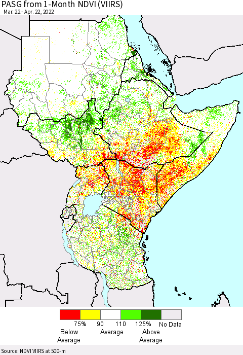Eastern Africa PASG from 1-Month NDVI (VIIRS) Thematic Map For 4/15/2022 - 4/22/2022