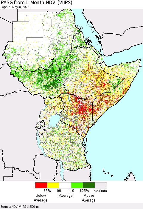 Eastern Africa PASG from 1-Month NDVI (VIIRS) Thematic Map For 5/1/2022 - 5/8/2022
