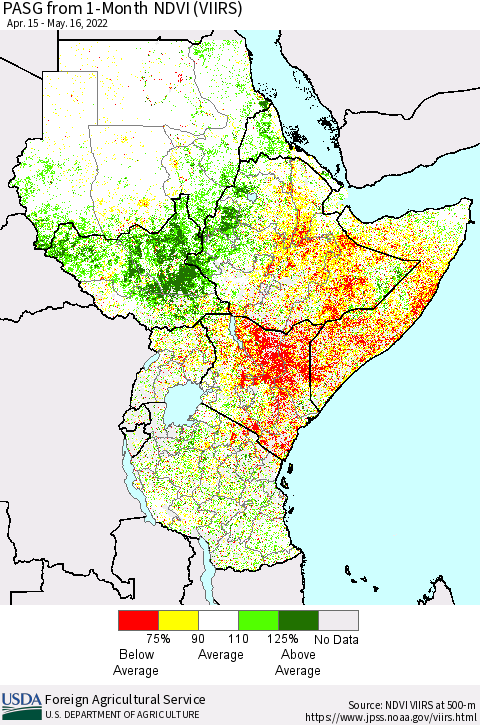 Eastern Africa PASG from 1-Month NDVI (VIIRS) Thematic Map For 5/11/2022 - 5/20/2022